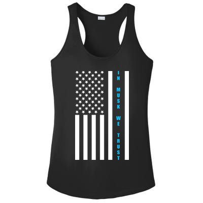 In Musk We Trust USA United States Flag Elon Funny Ladies PosiCharge Competitor Racerback Tank