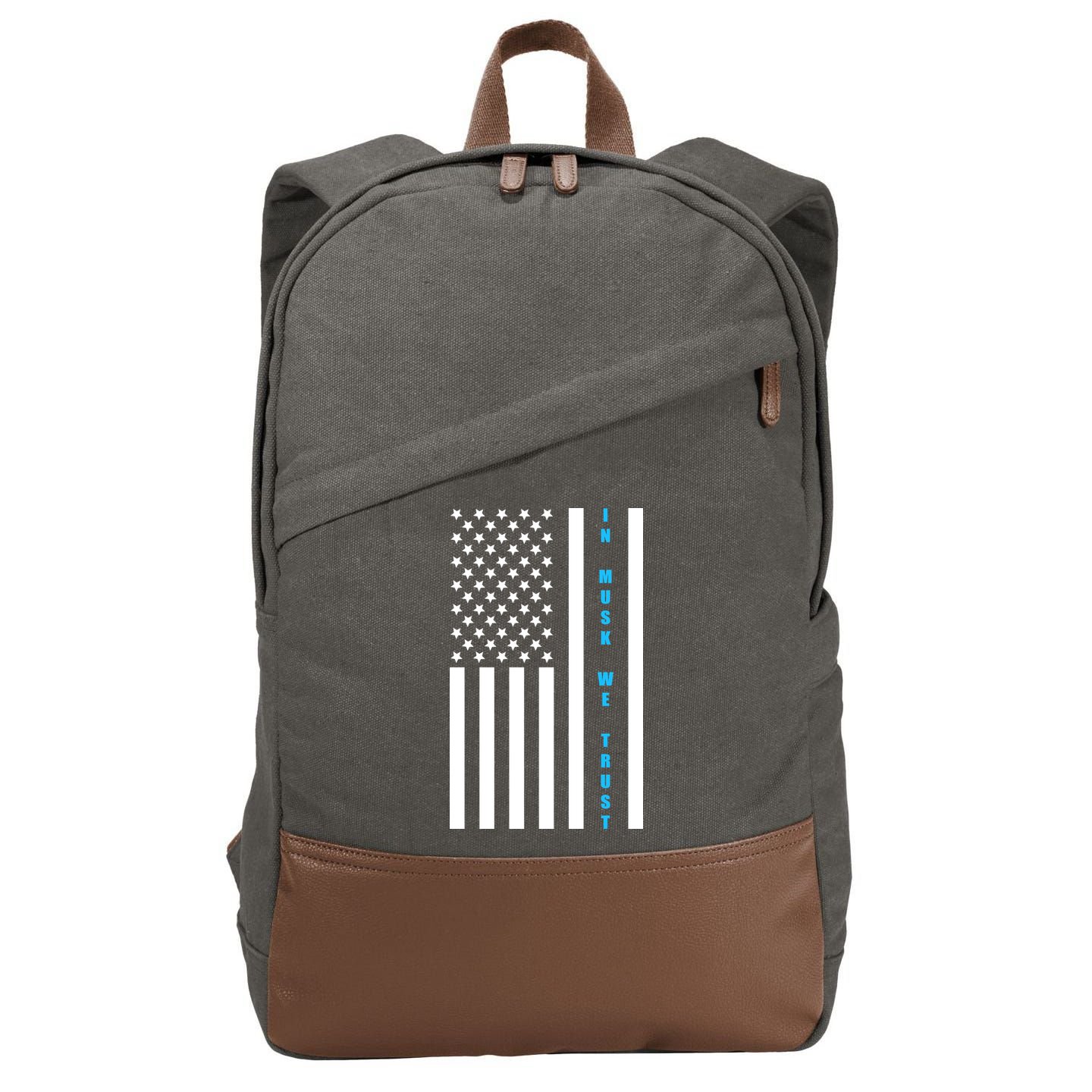 In Musk We Trust USA United States Flag Elon Funny Cotton Canvas Backpack