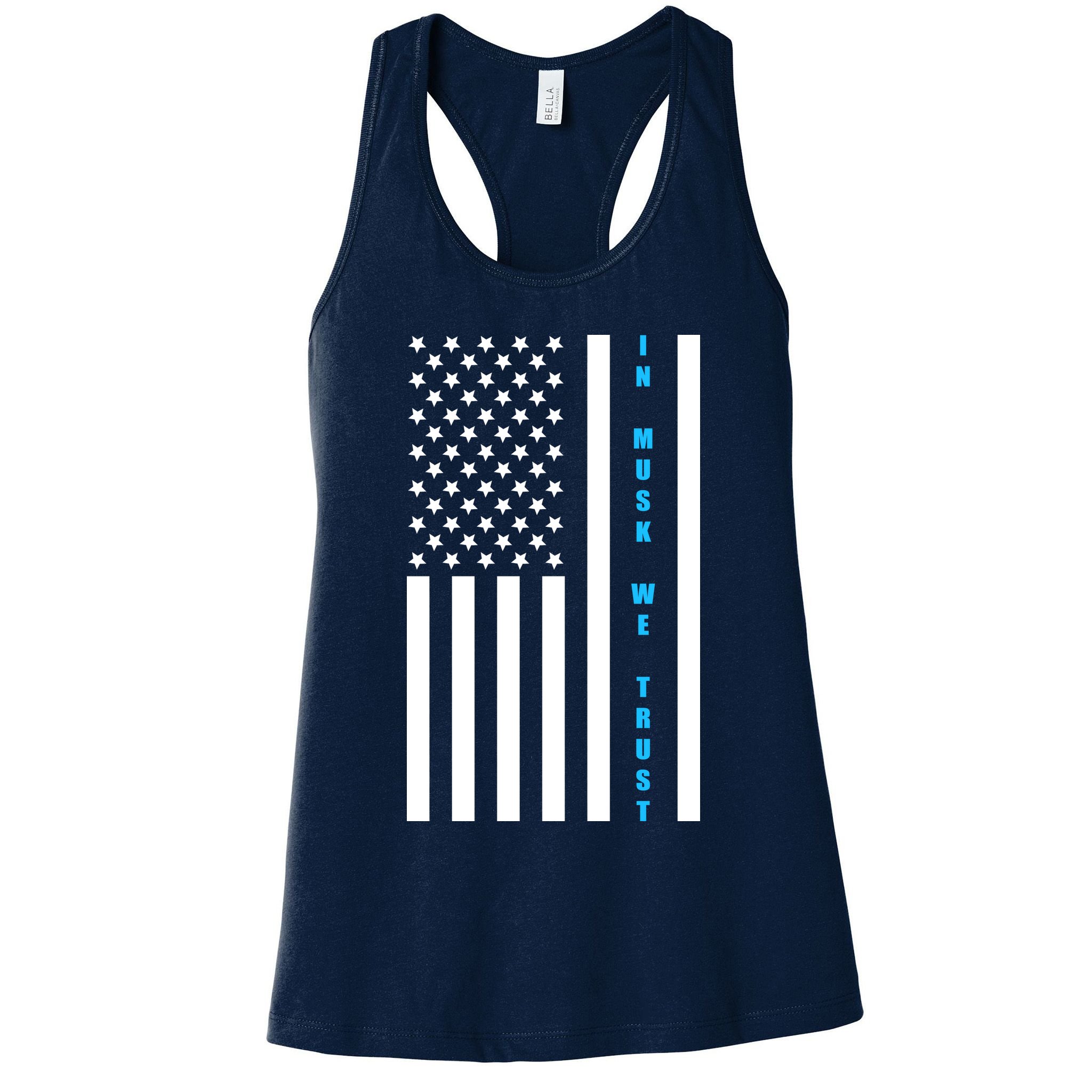 In Musk We Trust USA United States Flag Elon Funny Womens Tank Top