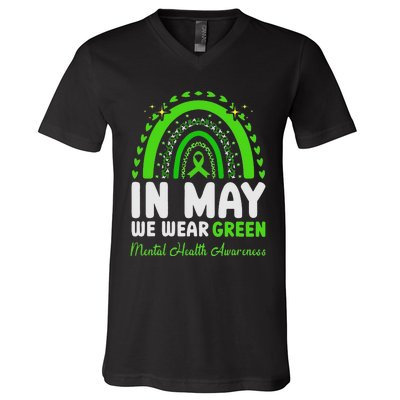 In May We Wear Green Mental Health Awareness V-Neck T-Shirt