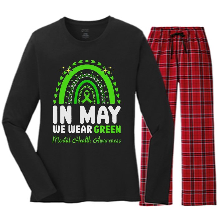 In May We Wear Green Mental Health Awareness Women's Long Sleeve Flannel Pajama Set 