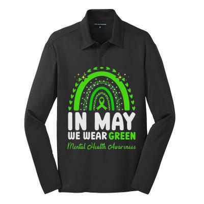 In May We Wear Green Mental Health Awareness Silk Touch Performance Long Sleeve Polo