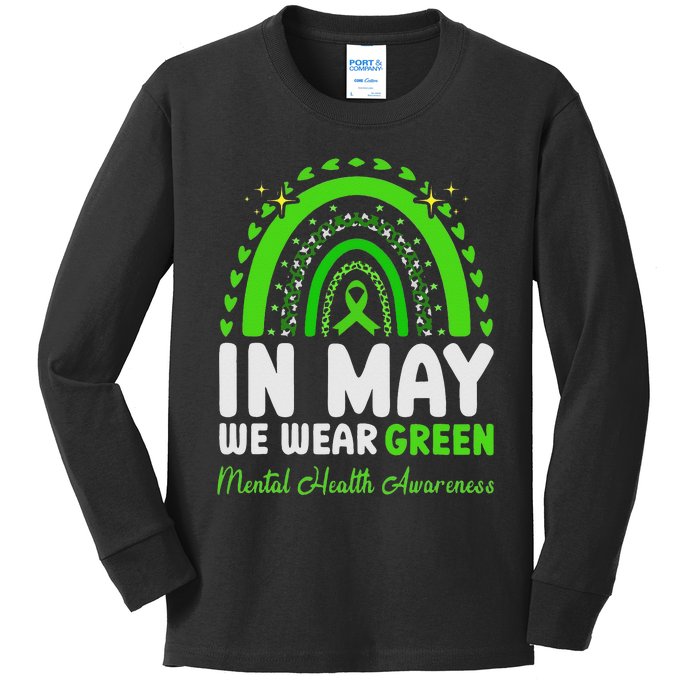 In May We Wear Green Mental Health Awareness Kids Long Sleeve Shirt