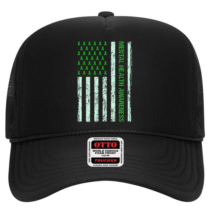 In May We Wear Green Mental Health Awareness Month High Crown Mesh Back Trucker Hat