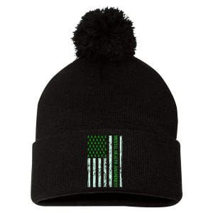 In May We Wear Green Mental Health Awareness Month Pom Pom 12in Knit Beanie