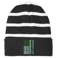 In May We Wear Green Mental Health Awareness Month Striped Beanie with Solid Band