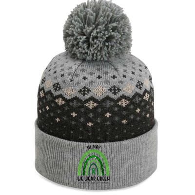 In May We Wear Green Mental Health Awareness Rainbow The Baniff Cuffed Pom Beanie