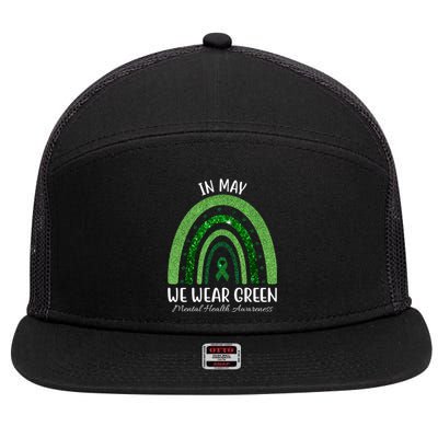 In May We Wear Green Mental Health Awareness Rainbow 7 Panel Mesh Trucker Snapback Hat