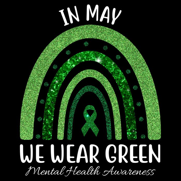 In May We Wear Green Mental Health Awareness Rainbow Drawstring Bag