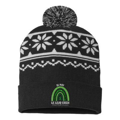 In May We Wear Green Mental Health Awareness Rainbow USA-Made Snowflake Beanie