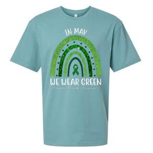 In May We Wear Green Mental Health Awareness Rainbow Sueded Cloud Jersey T-Shirt