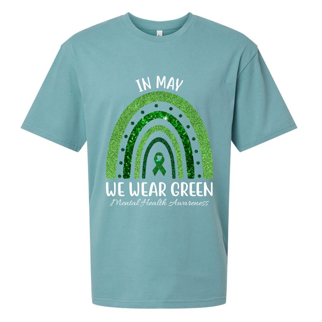 In May We Wear Green Mental Health Awareness Rainbow Sueded Cloud Jersey T-Shirt