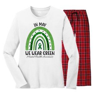 In May We Wear Green Mental Health Awareness Rainbow Women's Long Sleeve Flannel Pajama Set 