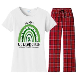 In May We Wear Green Mental Health Awareness Rainbow Women's Flannel Pajama Set