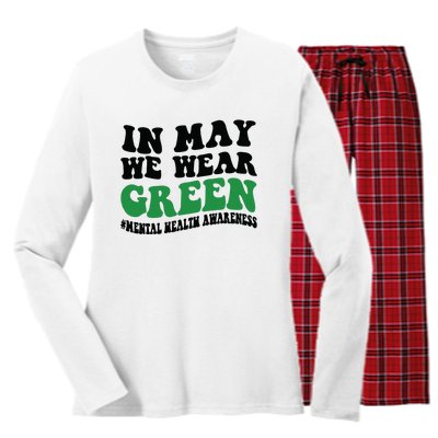 In May We Wear Green Mental Health Month In May We Wear Green Women's Long Sleeve Flannel Pajama Set 