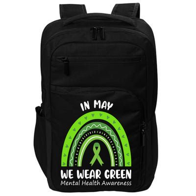 In May We Wear Green Mental Health Awareness Ribbon Rainbow Impact Tech Backpack