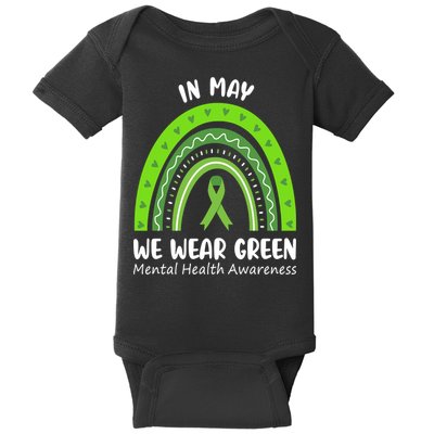 In May We Wear Green Mental Health Awareness Ribbon Rainbow Baby Bodysuit