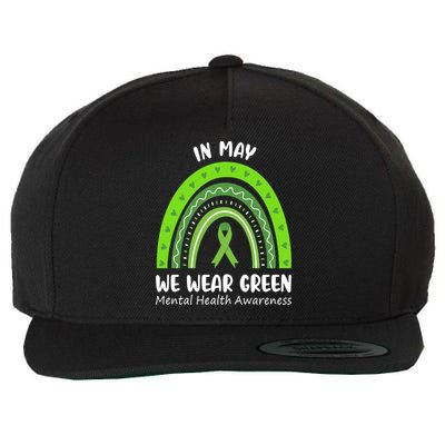 In May We Wear Green Mental Health Awareness Ribbon Rainbow Wool Snapback Cap