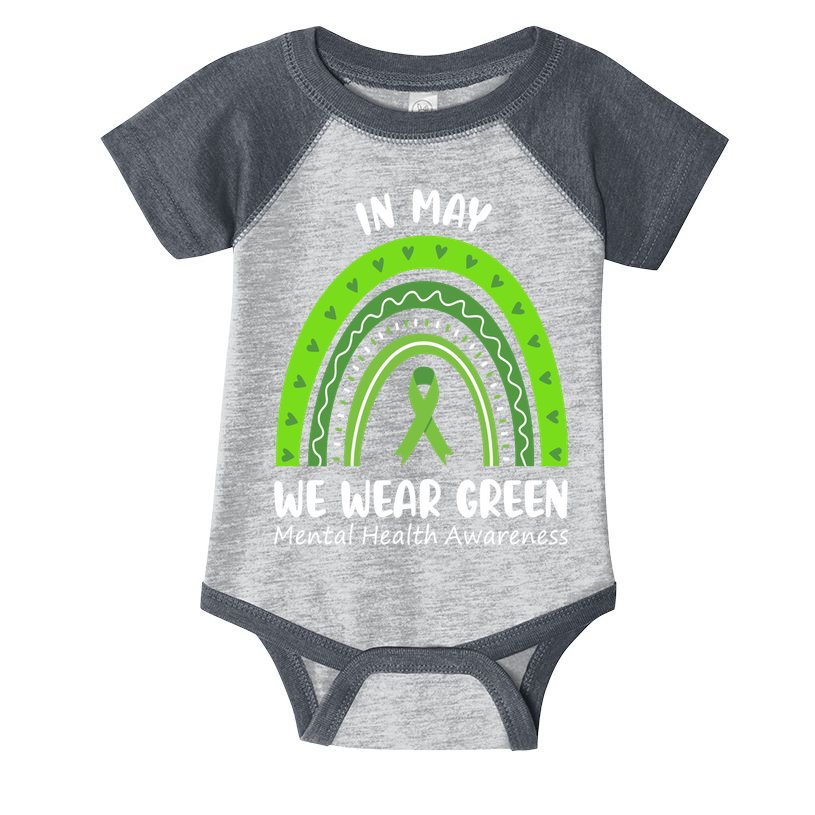 In May We Wear Green Mental Health Awareness Ribbon Rainbow Infant Baby Jersey Bodysuit