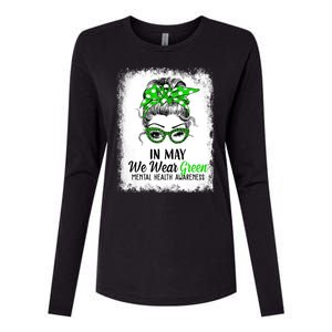 In May We Wear Green Mental Health Awareness Messy Bun Womens Cotton Relaxed Long Sleeve T-Shirt