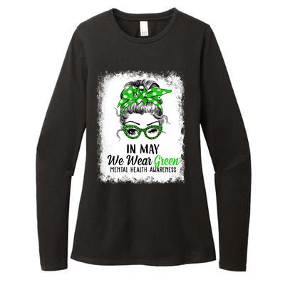 In May We Wear Green Mental Health Awareness Messy Bun Womens CVC Long Sleeve Shirt