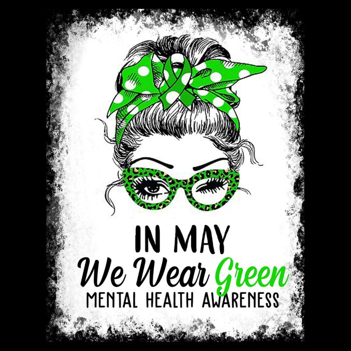In May We Wear Green Mental Health Awareness Messy Bun Bag