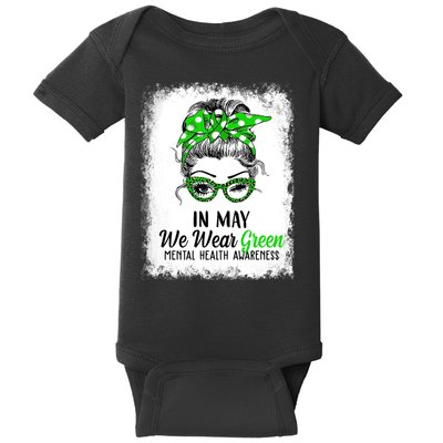In May We Wear Green Mental Health Awareness Messy Bun Baby Bodysuit