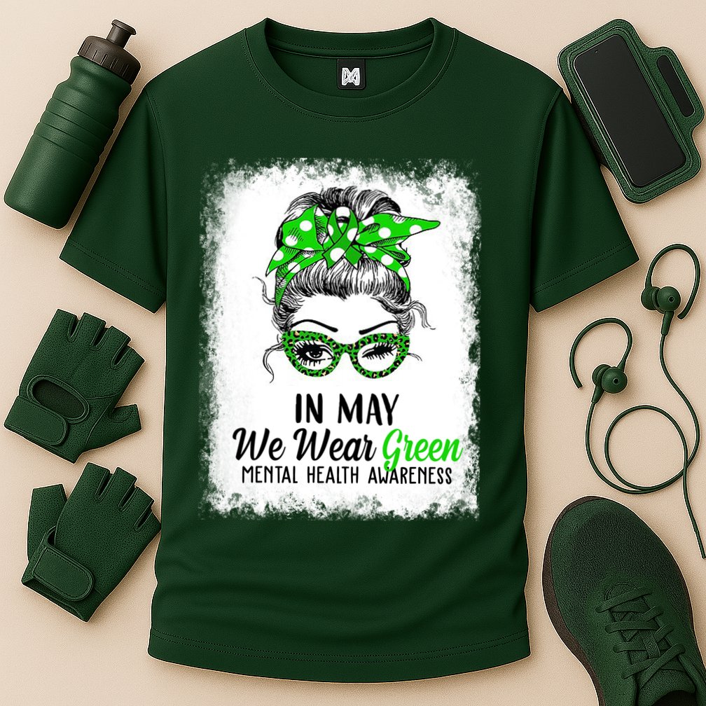 In May We Wear Green Mental Health Awareness Messy Bun Cooling Performance Crew T-Shirt