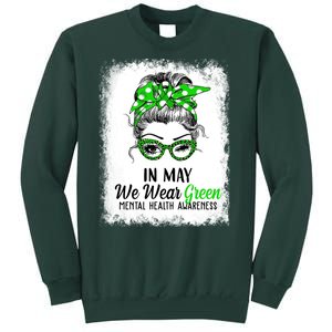 In May We Wear Green Mental Health Awareness Messy Bun Sweatshirt