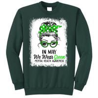 In May We Wear Green Mental Health Awareness Messy Bun Sweatshirt