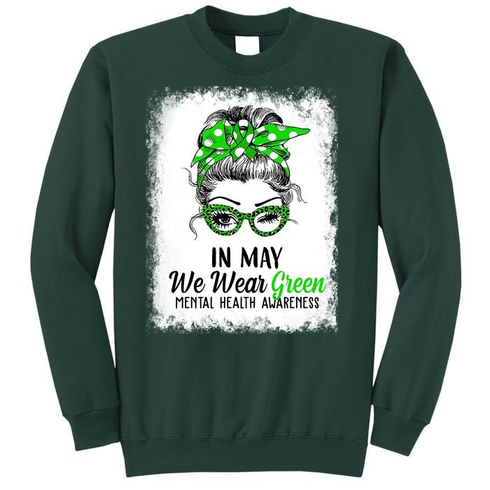 In May We Wear Green Mental Health Awareness Messy Bun Sweatshirt