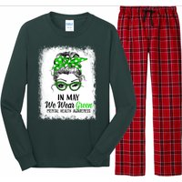 In May We Wear Green Mental Health Awareness Messy Bun Long Sleeve Pajama Set