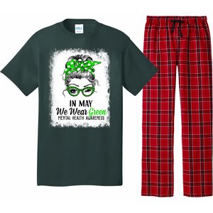 In May We Wear Green Mental Health Awareness Messy Bun Pajama Set