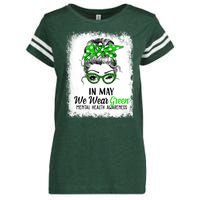 In May We Wear Green Mental Health Awareness Messy Bun Enza Ladies Jersey Football T-Shirt