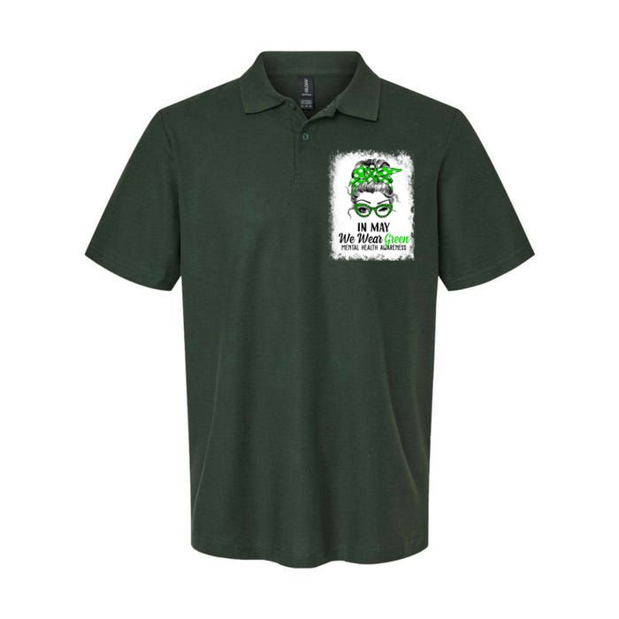 In May We Wear Green Mental Health Awareness Messy Bun Softstyle Adult Sport Polo