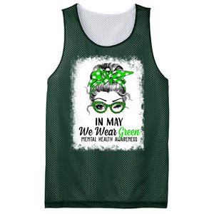 In May We Wear Green Mental Health Awareness Messy Bun Mesh Reversible Basketball Jersey Tank