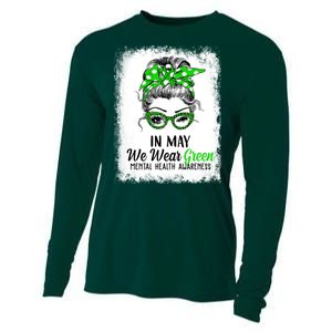 In May We Wear Green Mental Health Awareness Messy Bun Cooling Performance Long Sleeve Crew