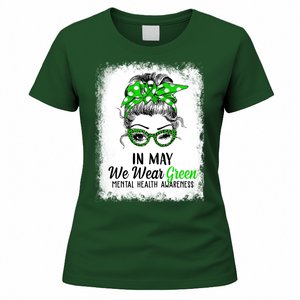 In May We Wear Green Mental Health Awareness Messy Bun Women's T-Shirt