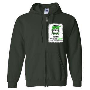 In May We Wear Green Mental Health Awareness Messy Bun Full Zip Hoodie