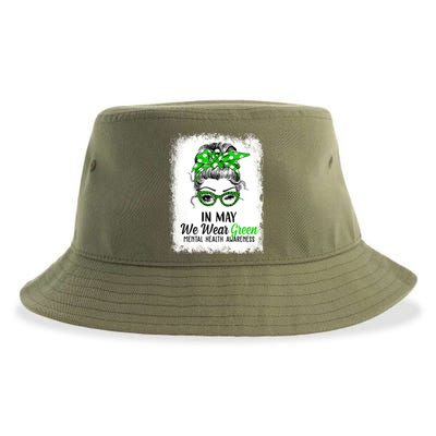 In May We Wear Green Mental Health Awareness Messy Bun Sustainable Bucket Hat