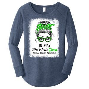 In May We Wear Green Mental Health Awareness Messy Bun Women's Perfect Tri Tunic Long Sleeve Shirt