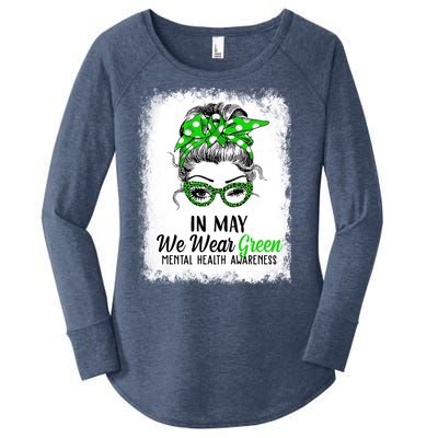 In May We Wear Green Mental Health Awareness Messy Bun Women's Perfect Tri Tunic Long Sleeve Shirt