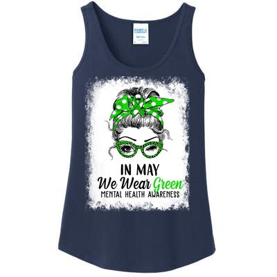 In May We Wear Green Mental Health Awareness Messy Bun Ladies Essential Tank