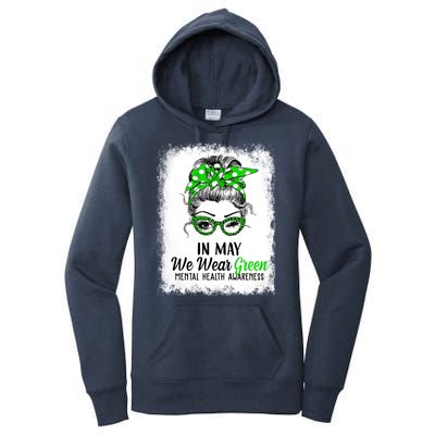 In May We Wear Green Mental Health Awareness Messy Bun Women's Pullover Hoodie