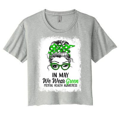 In May We Wear Green Mental Health Awareness Messy Bun Women's Crop Top Tee