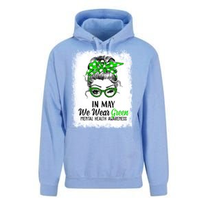 In May We Wear Green Mental Health Awareness Messy Bun Unisex Surf Hoodie