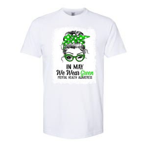 In May We Wear Green Mental Health Awareness Messy Bun Softstyle CVC T-Shirt