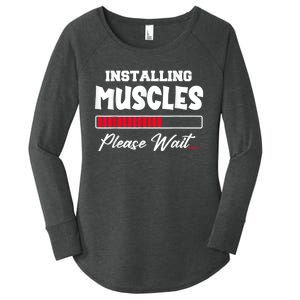 Installing Muscles Weightlifting Funny Fitness Motivation Women's Perfect Tri Tunic Long Sleeve Shirt