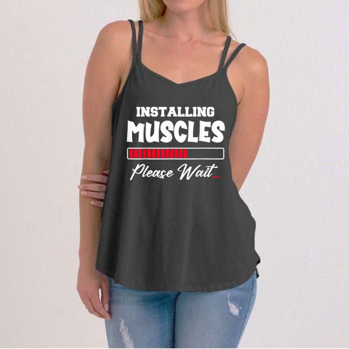 Installing Muscles Weightlifting Funny Fitness Motivation Women's Strappy Tank