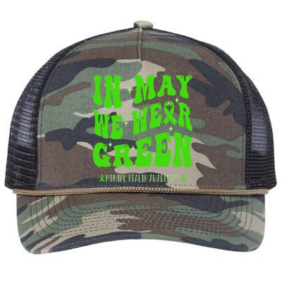 In May We Wear Green Mental Health Awareness Retro Rope Trucker Hat Cap